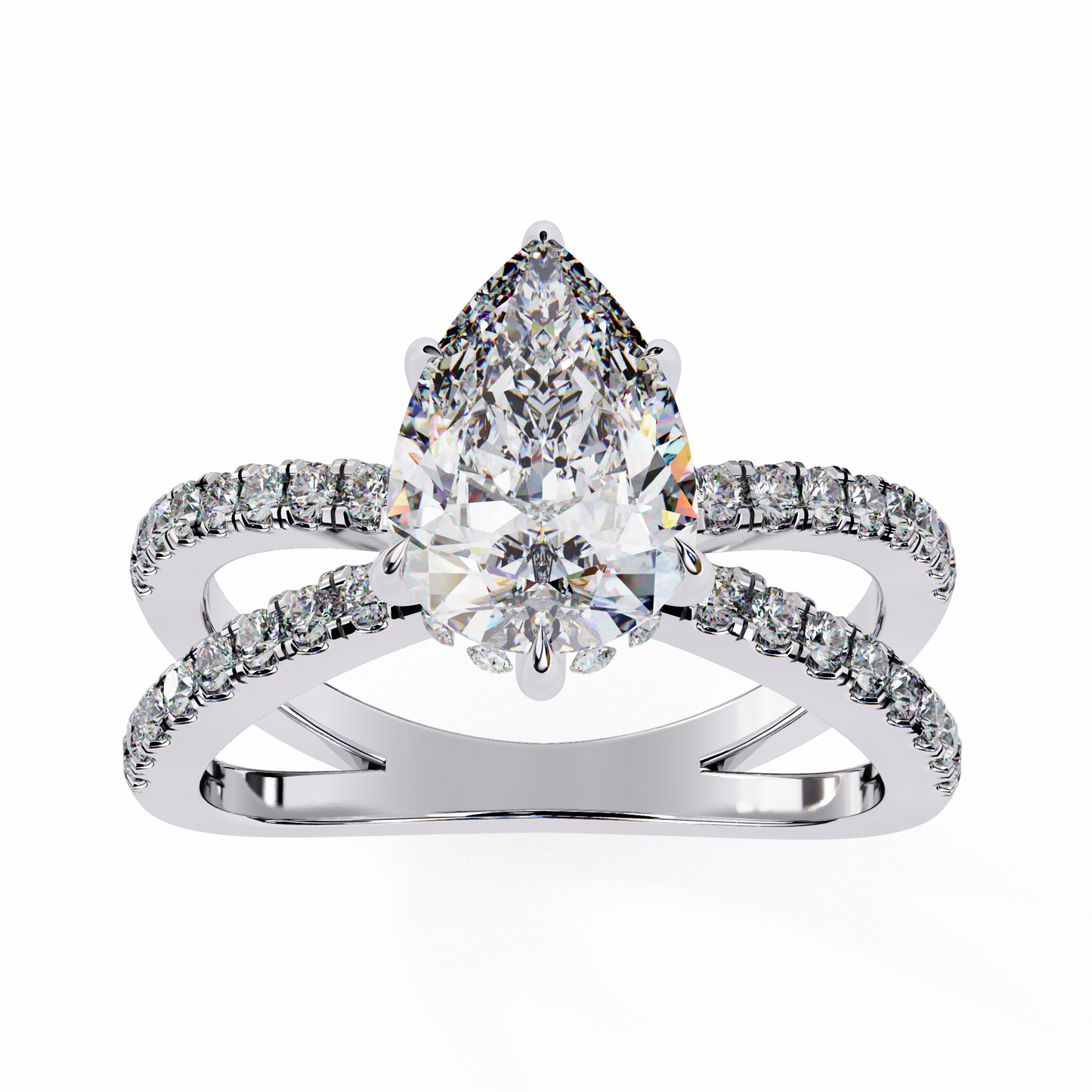 Pear Criss Cross Engagement Ring White