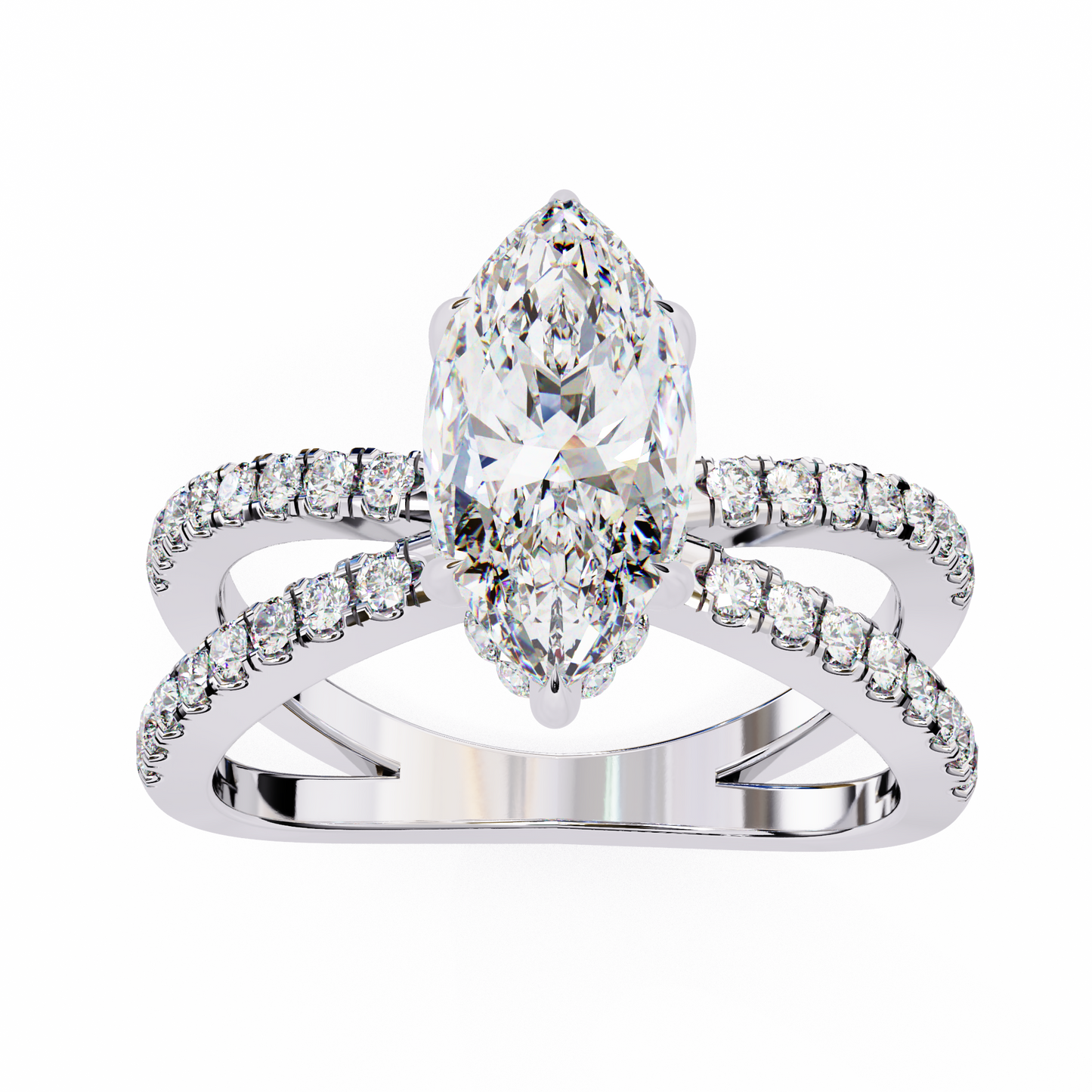 Marquise Criss Cross Engagement Ring White