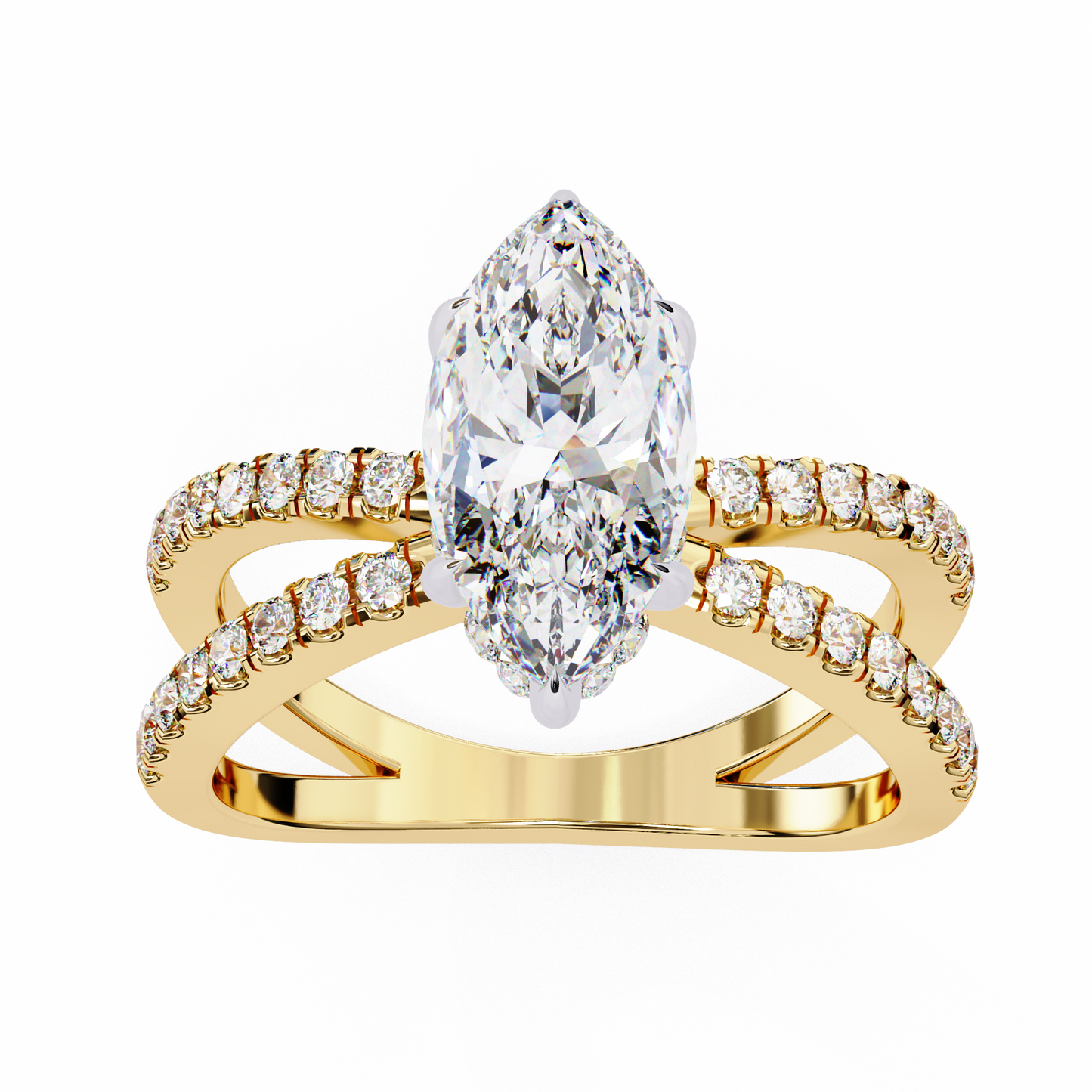 Marquise Criss Cross Engagement Ring Yellow