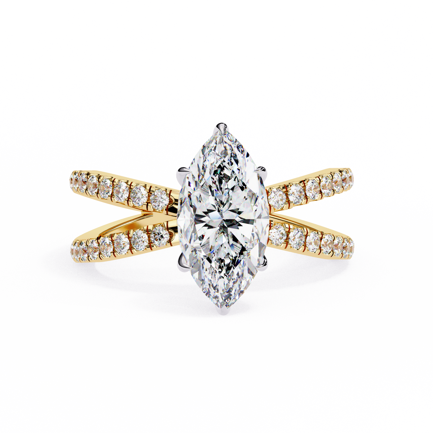 Marquise Criss Cross Engagement Ring Yellow