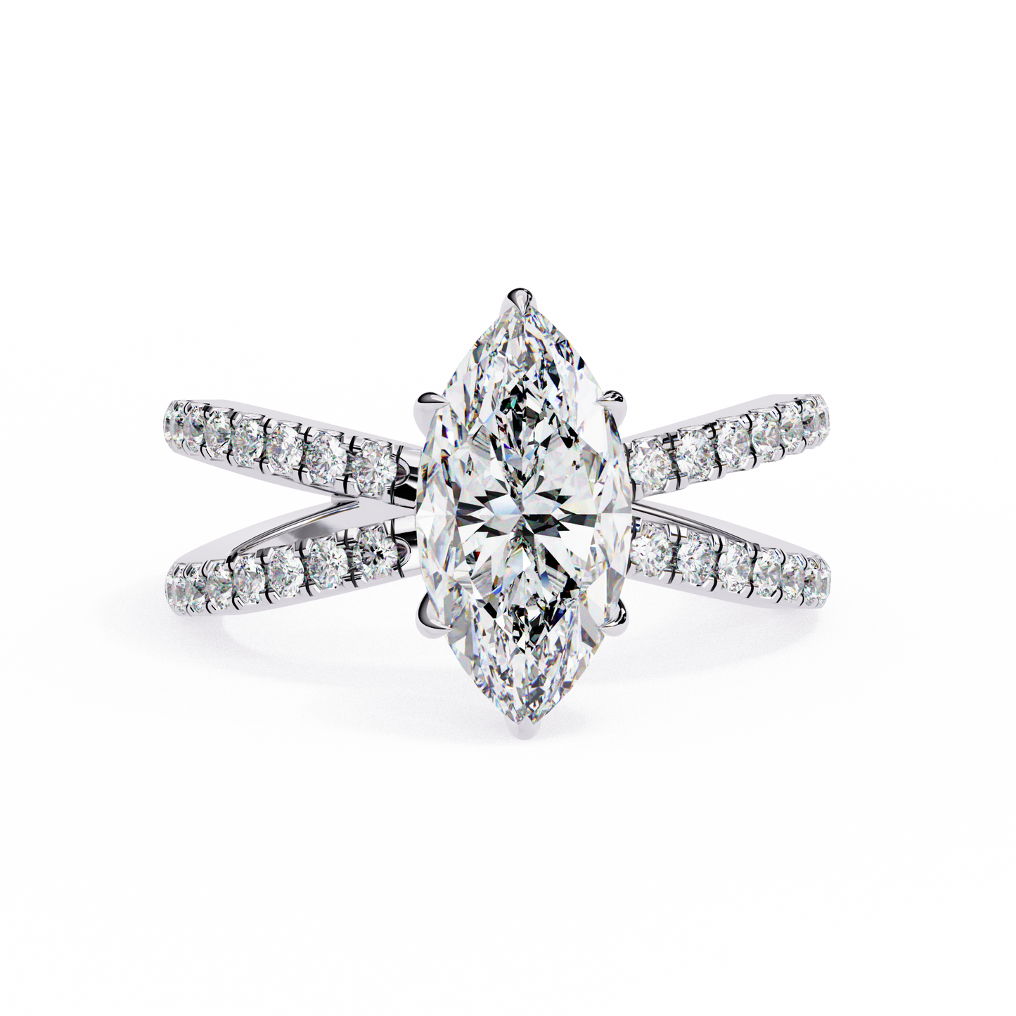 Marquise Criss Cross Engagement Ring White