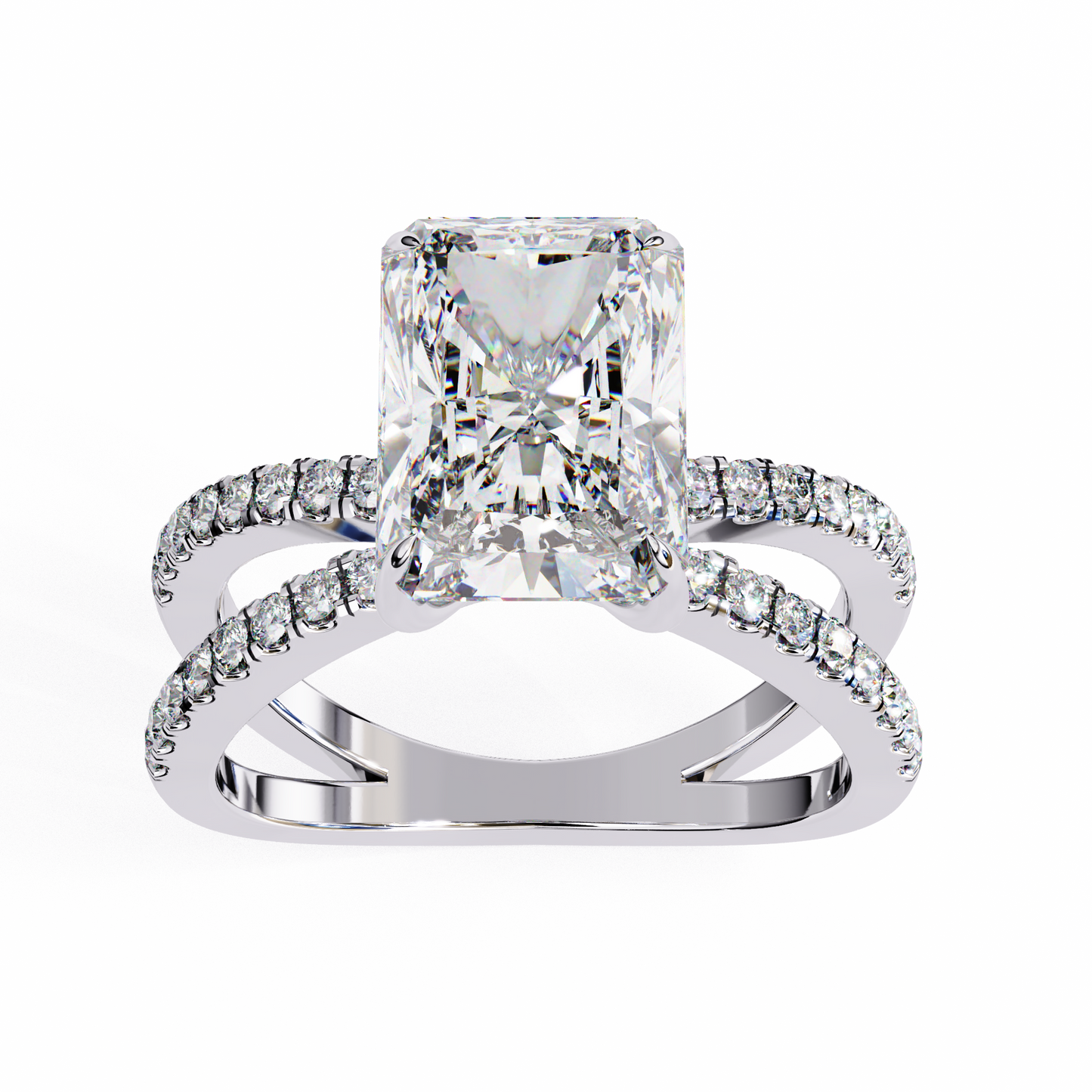 Radiant Criss Cross Engagement Ring White