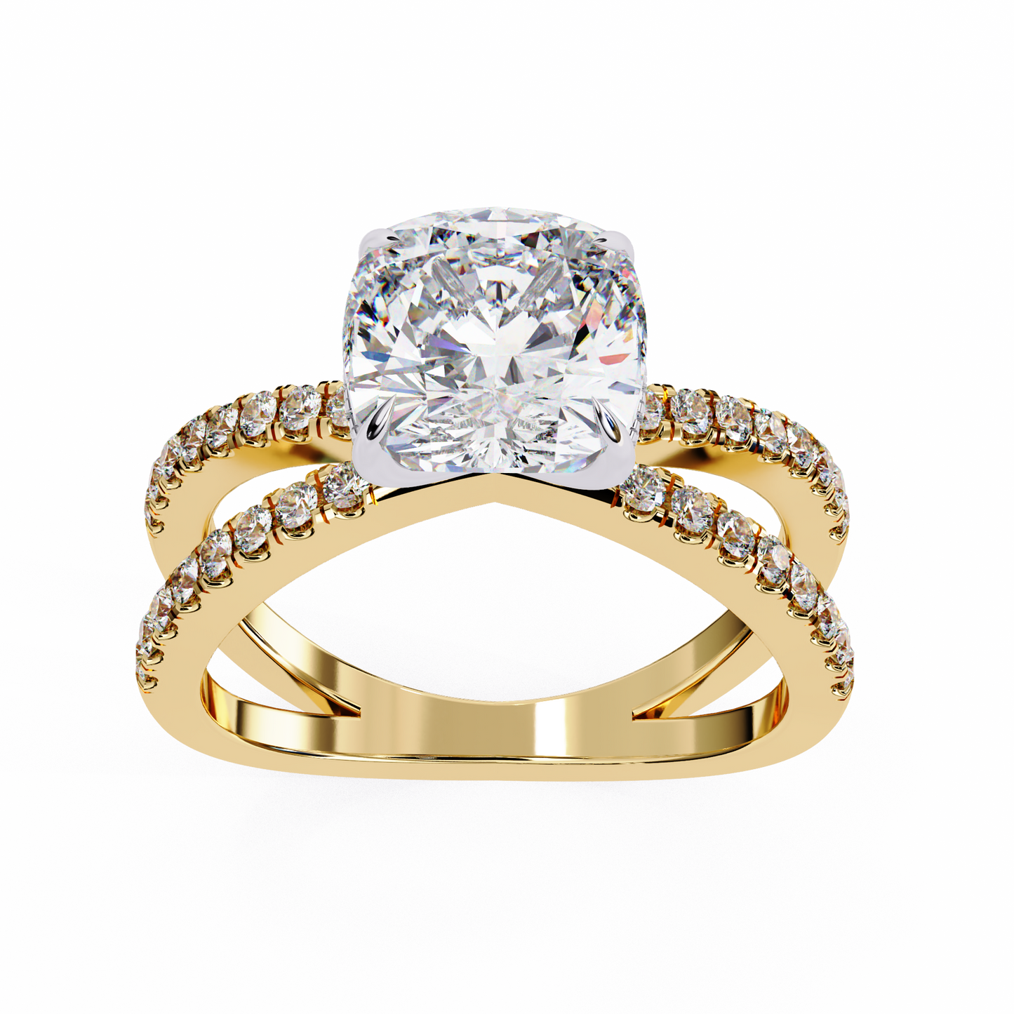 Cushion Criss Cross Engagement Ring Yellow