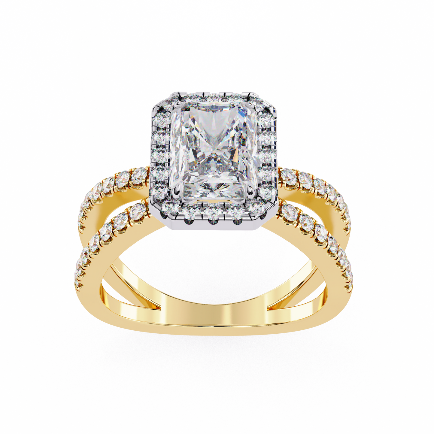 Radiant Criss Cross Halo Engagement Ring Yellow