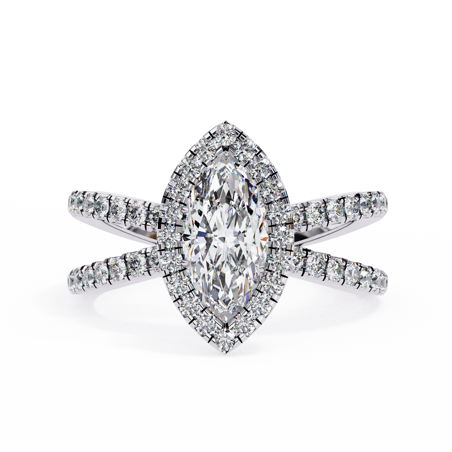 Marquise Criss Cross Halo Engagement Ring White