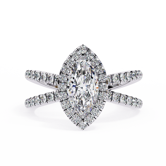 Marquise Criss Cross Halo Engagement Ring White