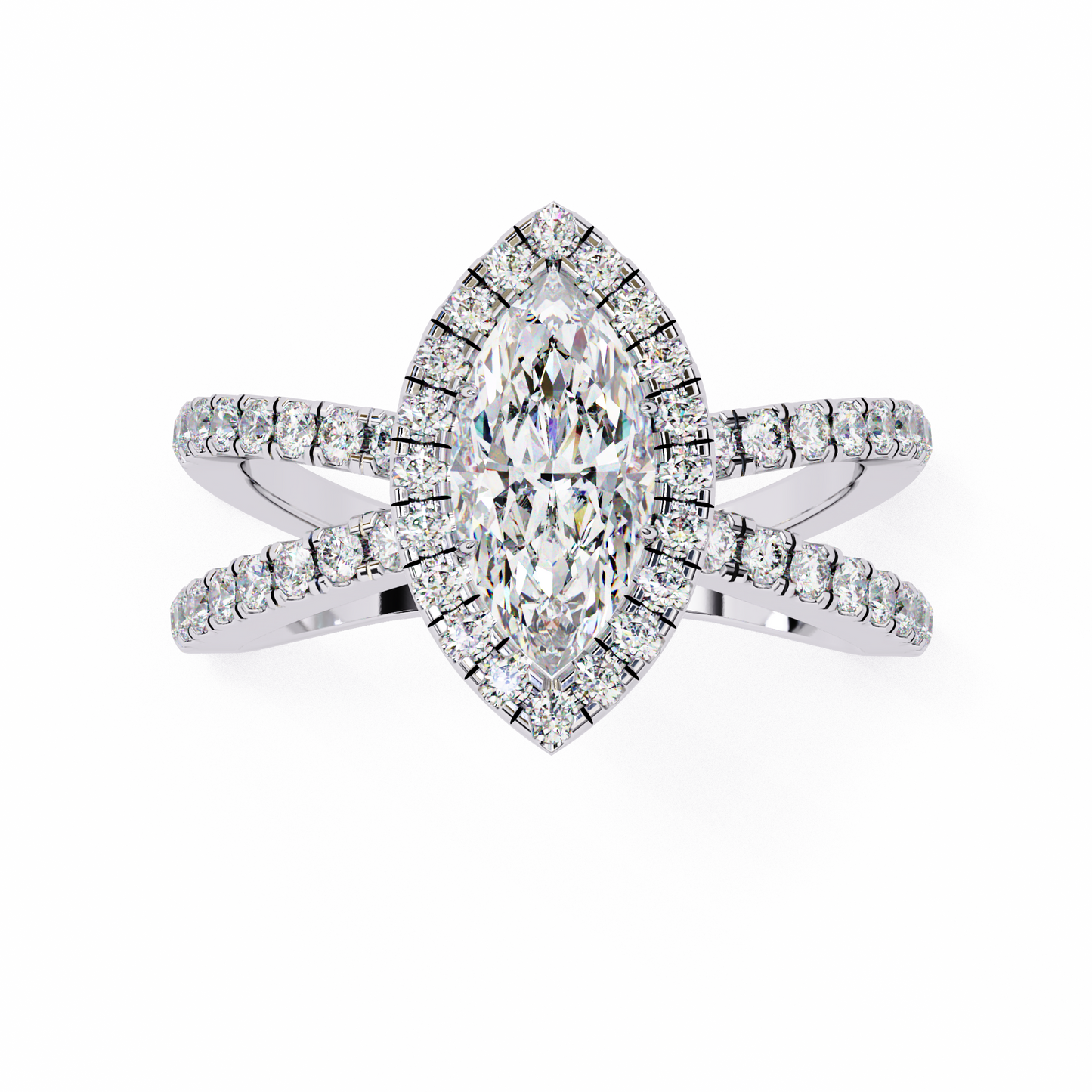 Marquise Criss Cross Halo Engagement Ring White