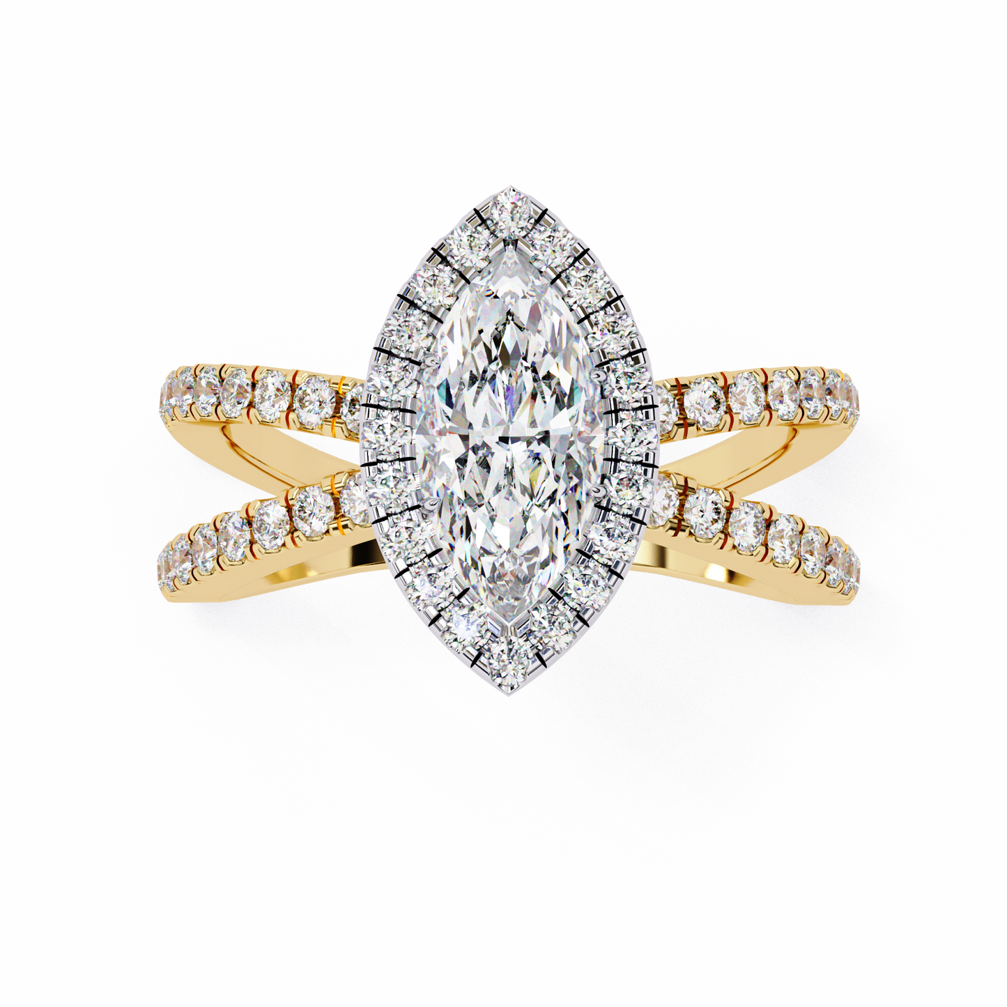 Marquise Criss Cross Halo Engagement Ring Yellow