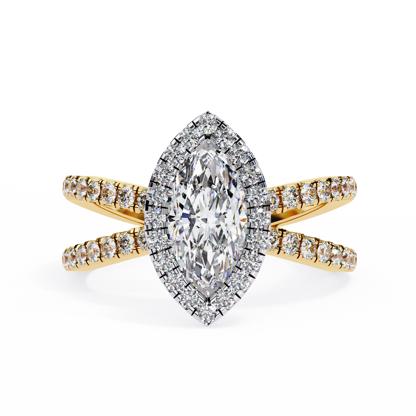 Marquise Criss Cross Halo Engagement Ring Yellow