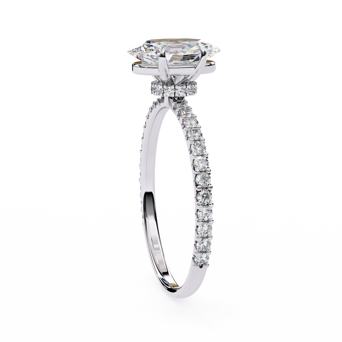 Oval Solitaire Halo Ring White