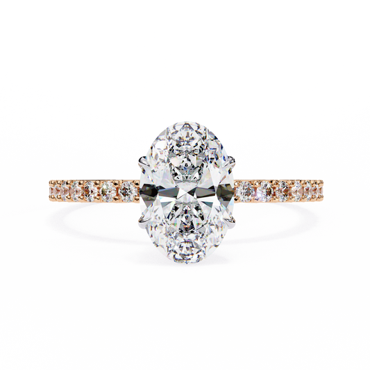 Oval Solitaire Halo Ring Rose