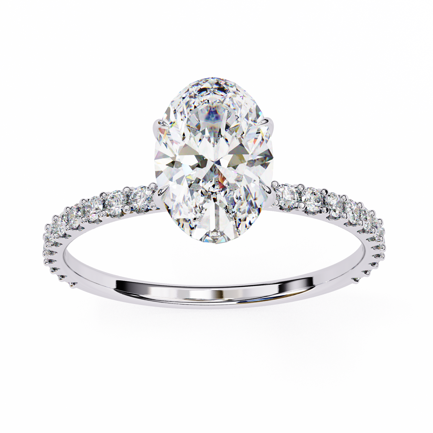 Oval Solitaire Halo Ring White