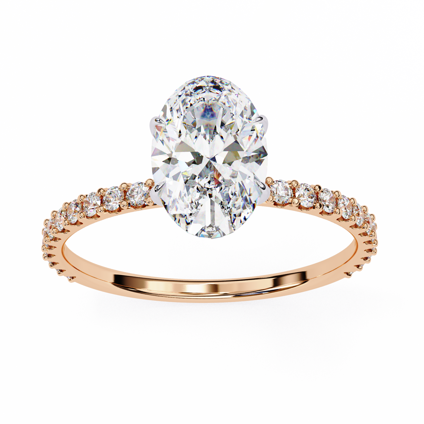 Oval Solitaire Halo Ring Rose