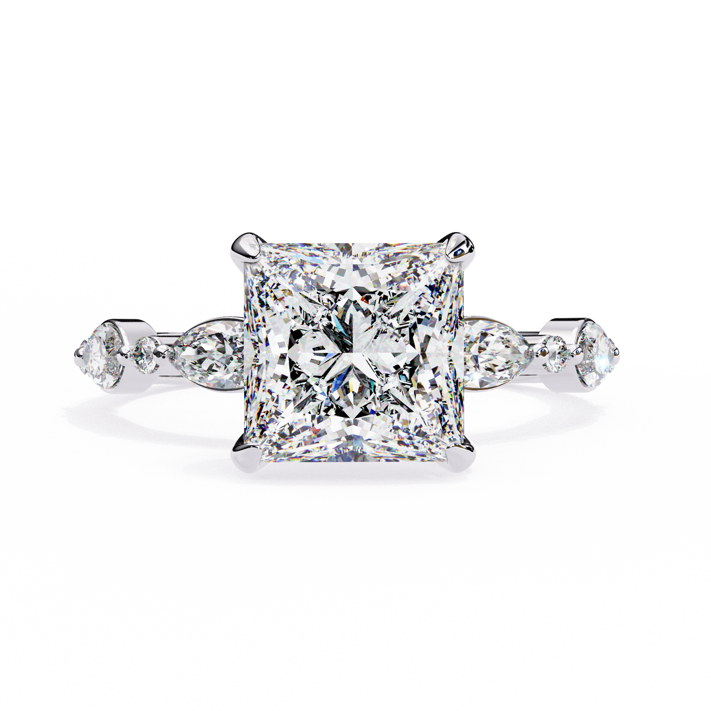 Princess Halo Engagement Ring White