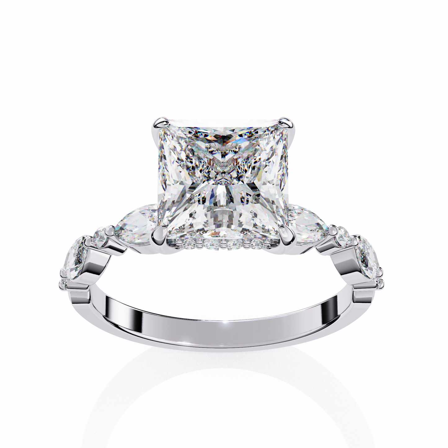 Princess Halo Engagement Ring White