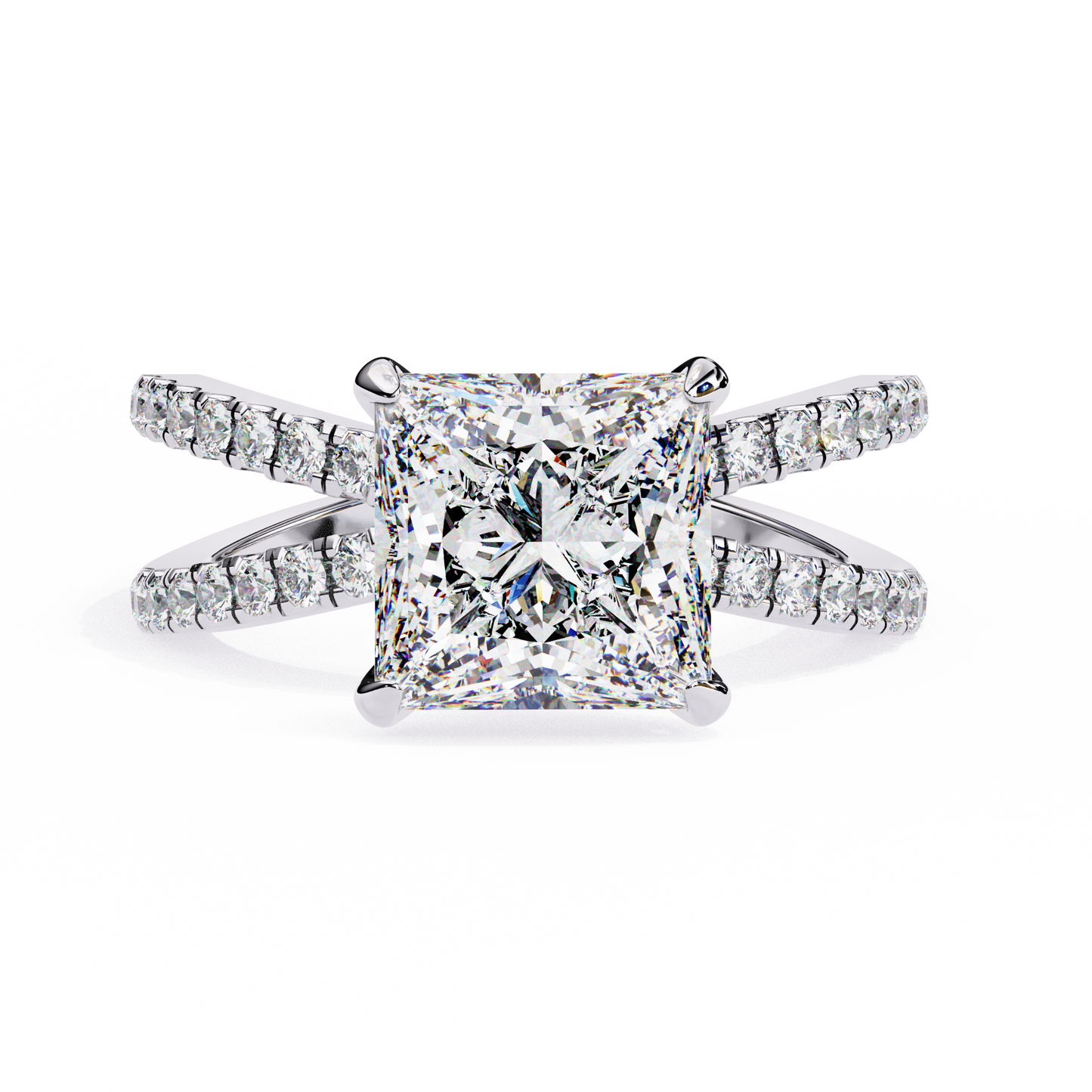 Princess Criss Cross Halo Engagement Ring White