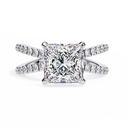 Princess Criss Cross Halo Engagement Ring White