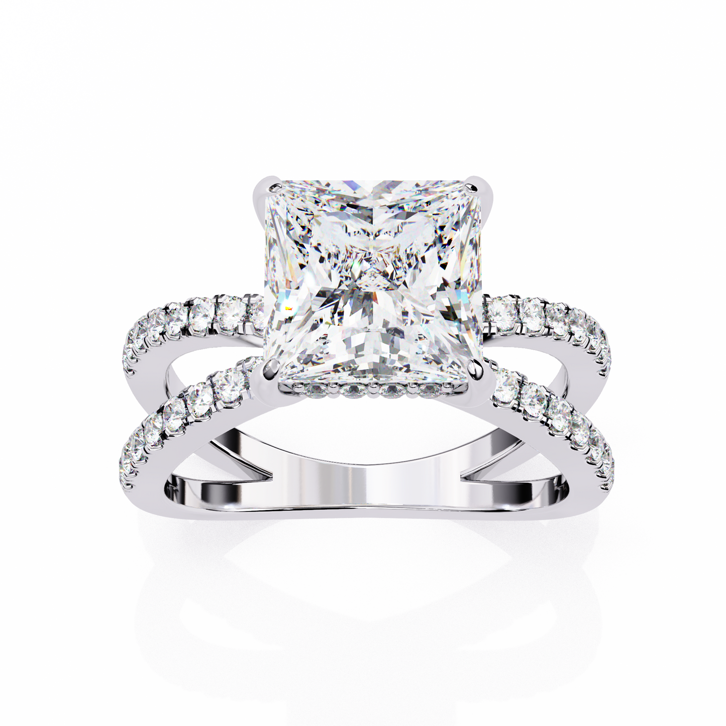 Princess Criss Cross Halo Engagement Ring White