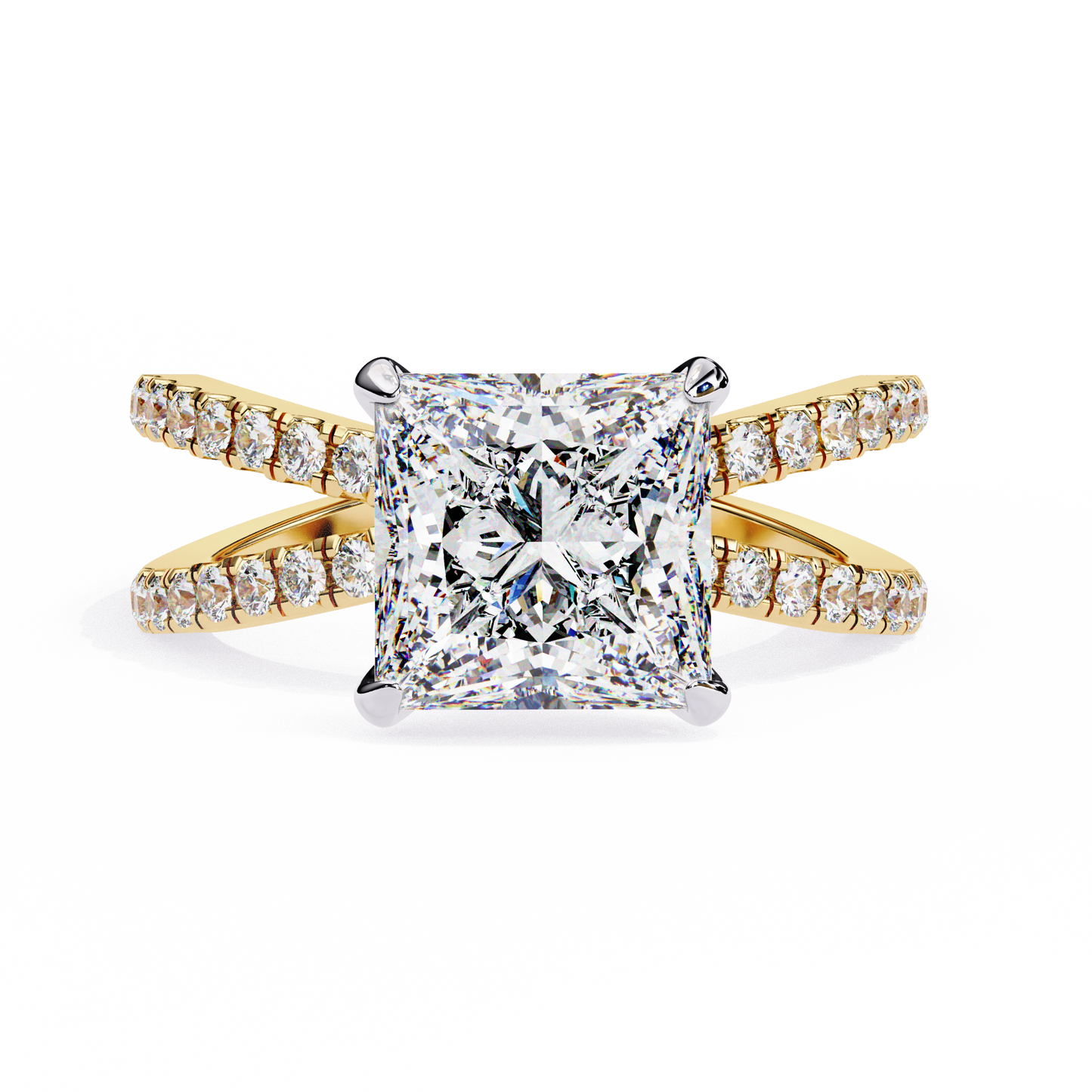 Princess Criss Cross Halo Engagement Ring Yellow