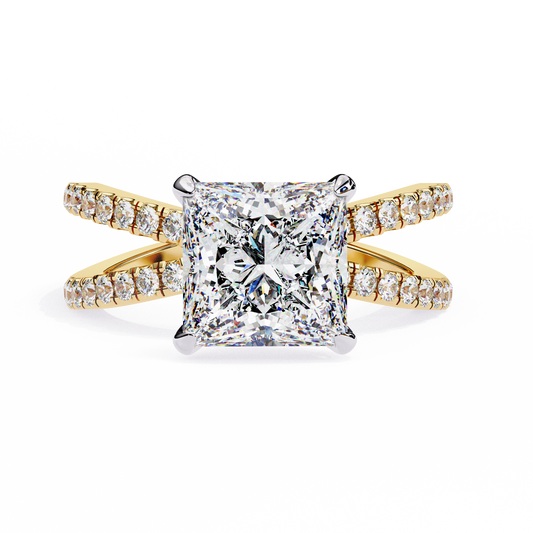 Princess Criss Cross Halo Engagement Ring Yellow