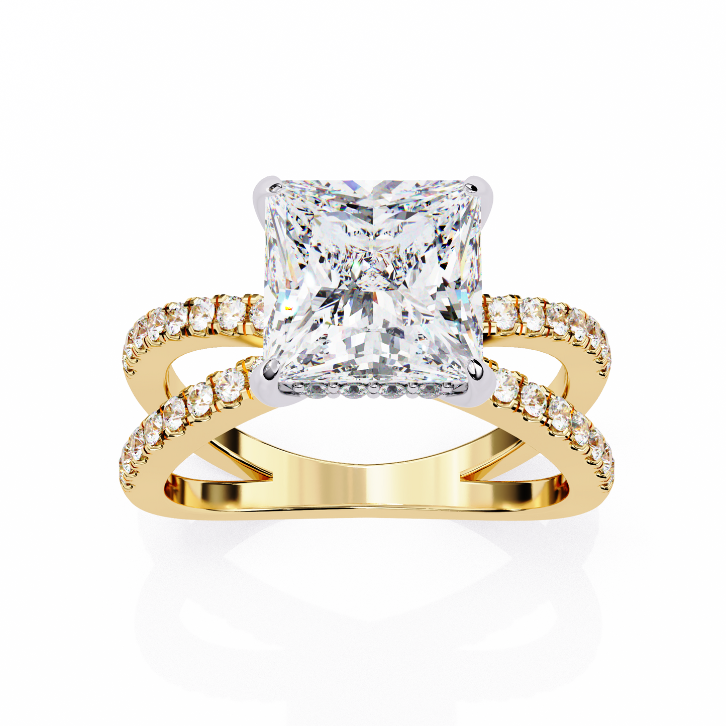 Princess Criss Cross Halo Engagement Ring Yellow