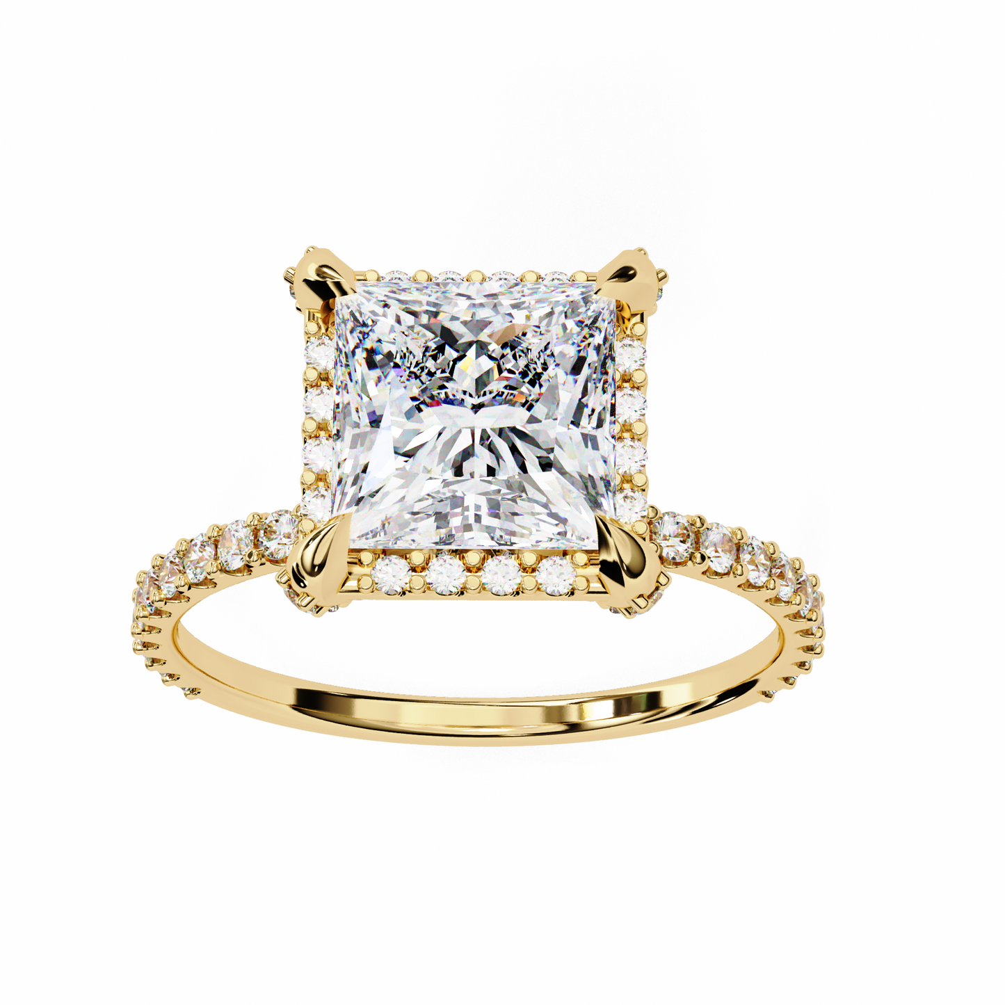 Princess Halo Solitaire Ring Yellow