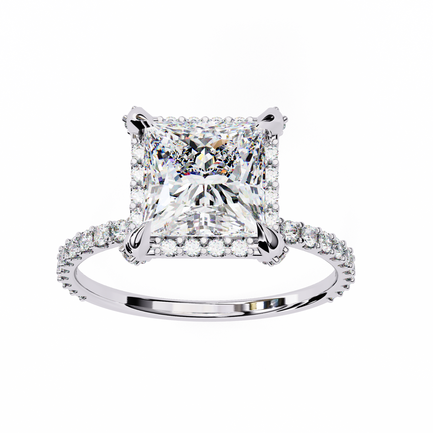 Princess Halo Solitaire Ring White