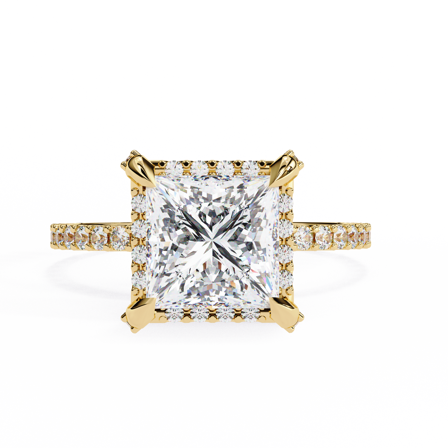 Princess Halo Solitaire Ring Yellow