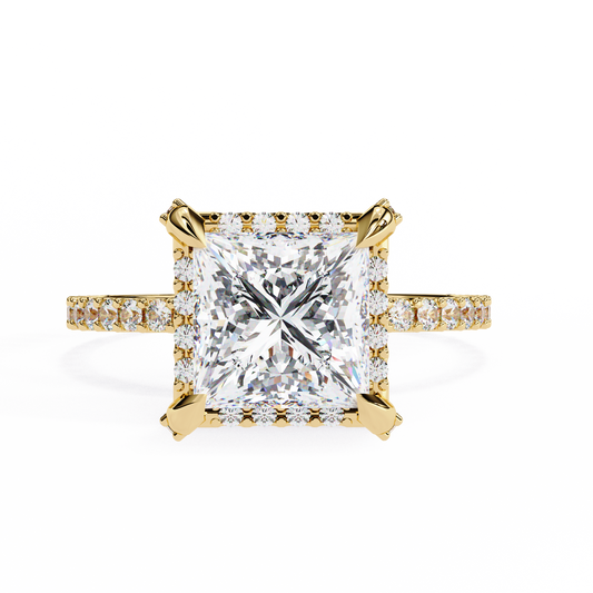 Princess Halo Solitaire Ring Yellow