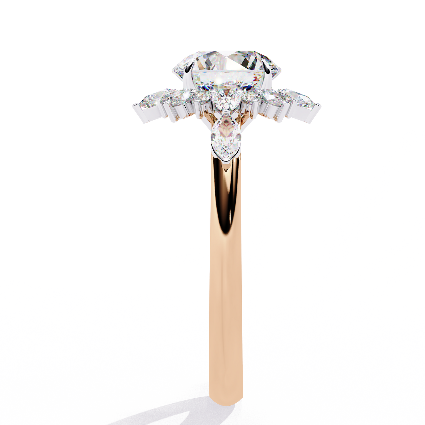 Round Solitaire Halo Cocktail Ring Rose