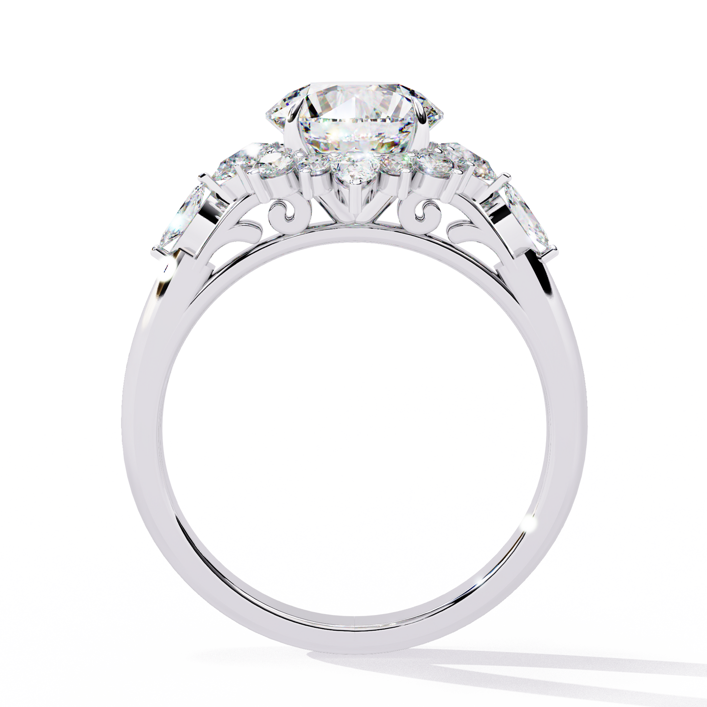 Round Solitaire Halo Cocktail Ring White