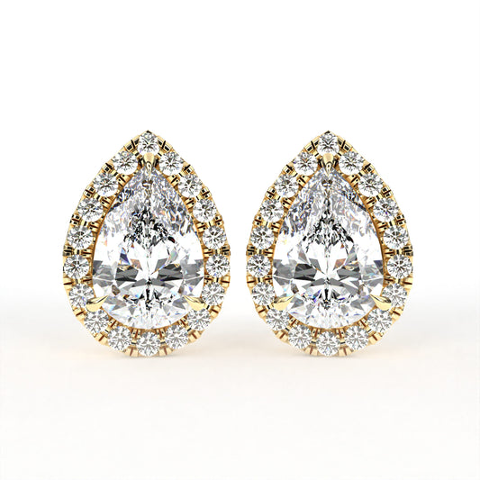 Pear Halo Solitaire Yellow Earring