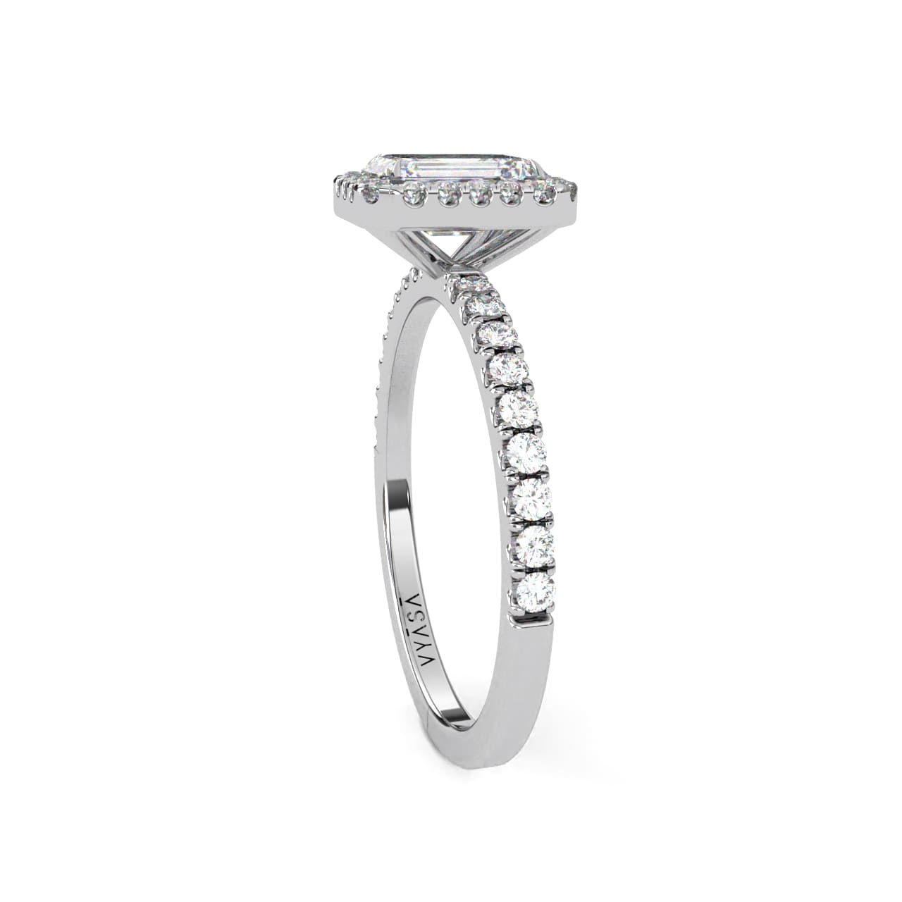 Emerald Halo Diamond Ring White