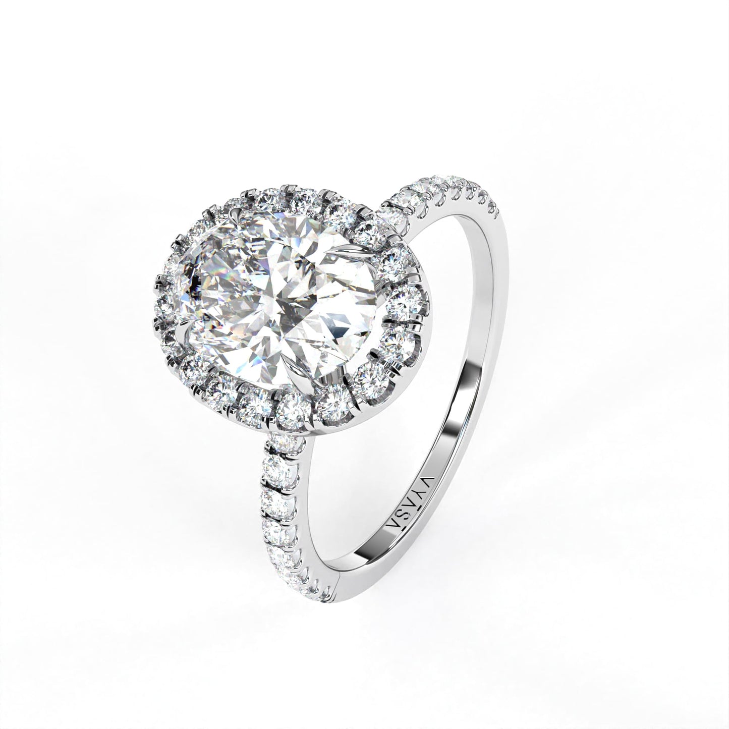 Oval Halo Ring White Gold