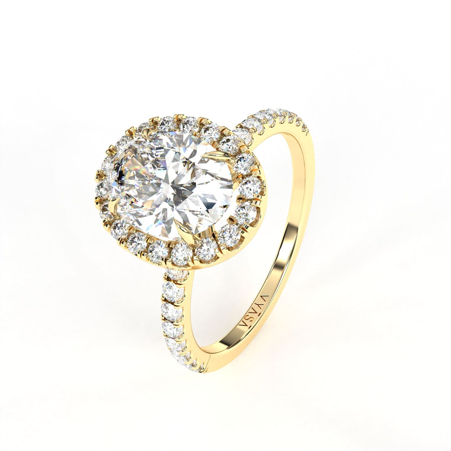 Oval Halo Ring Yellow Gold