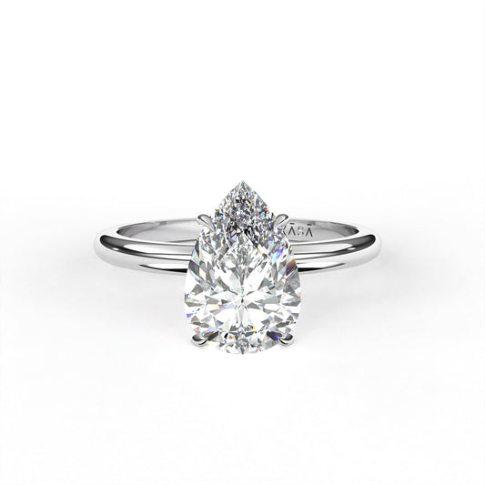 Pear Hidden Halo Ring White