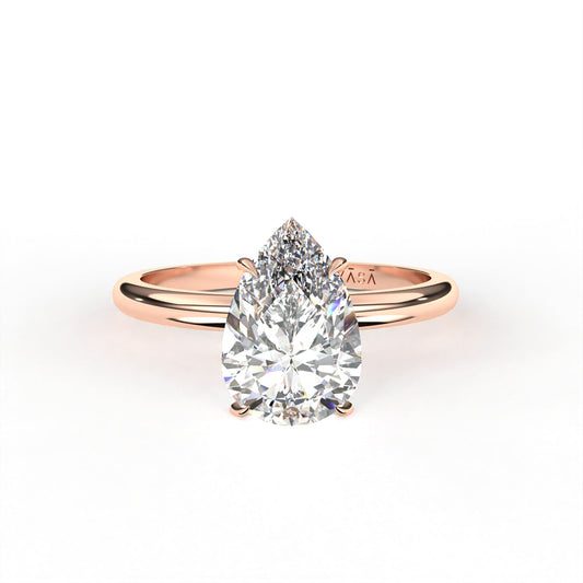 Pear Hidden Halo Ring Rose