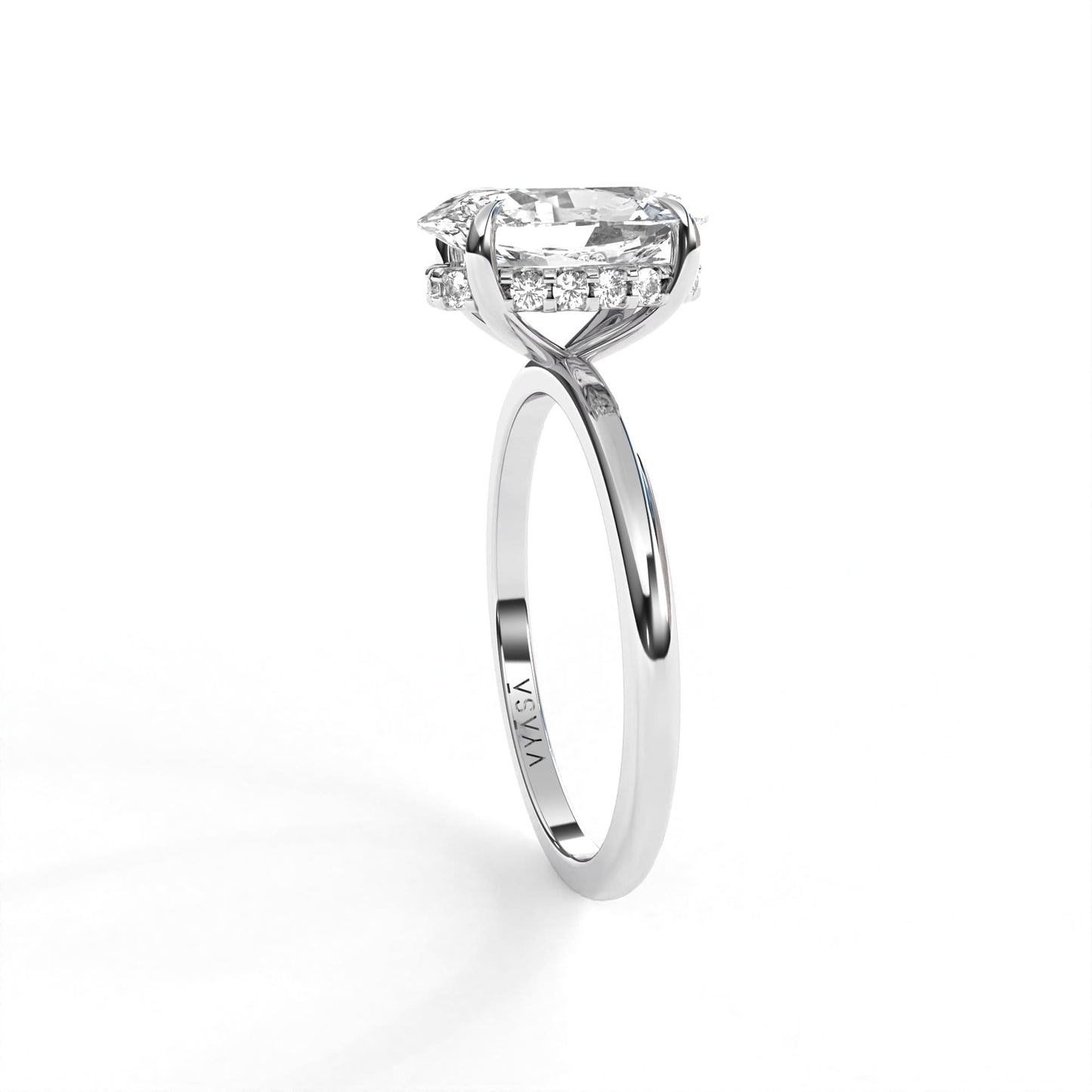 Oval Hidden Halo Ring White
