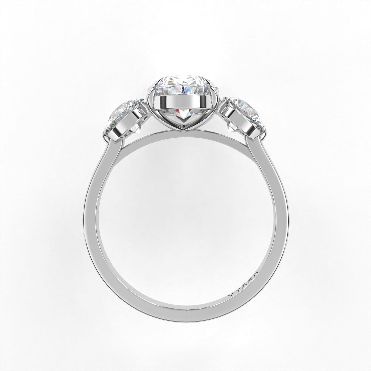 Oval Round Tri-stone Ring White