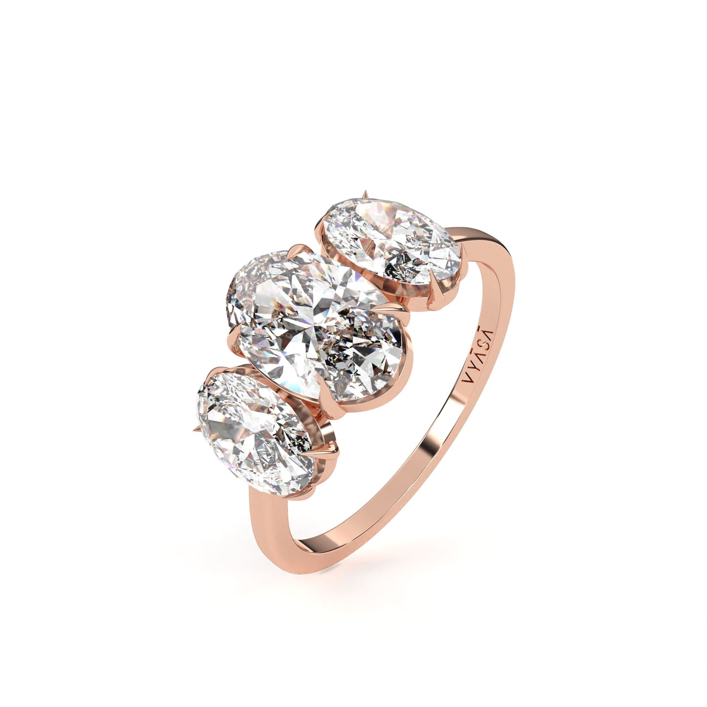 Oval Tri-stone Ring Rose
