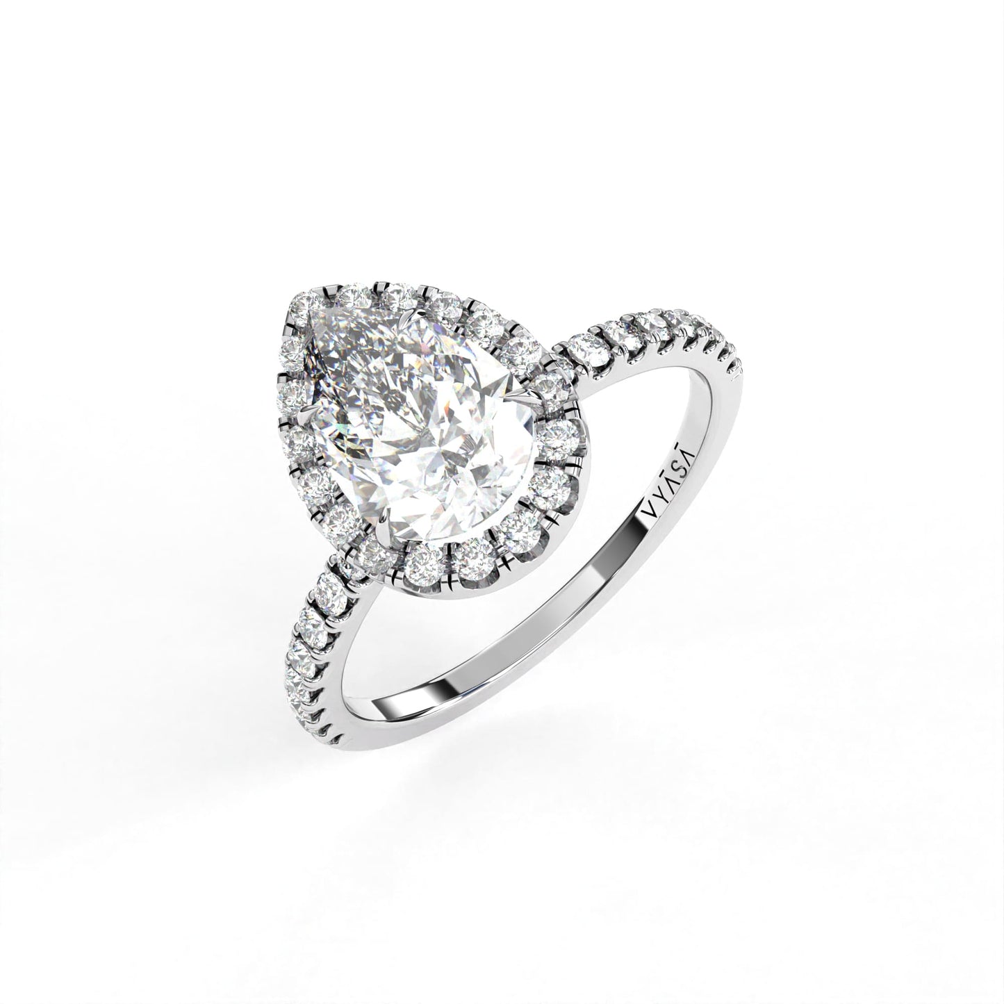 Pear Halo With Diamond Ring White