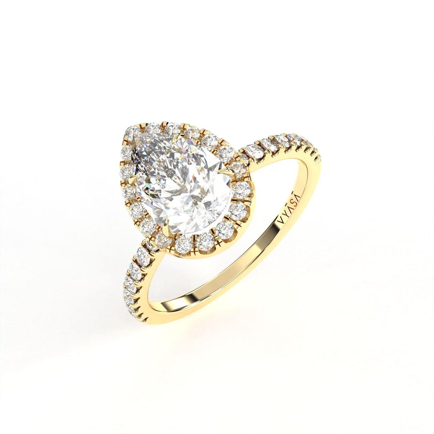Pear Halo With Diamond Ring Yellow