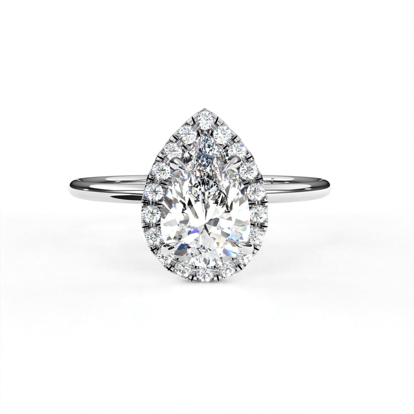 Pear Halo Ring White Gold