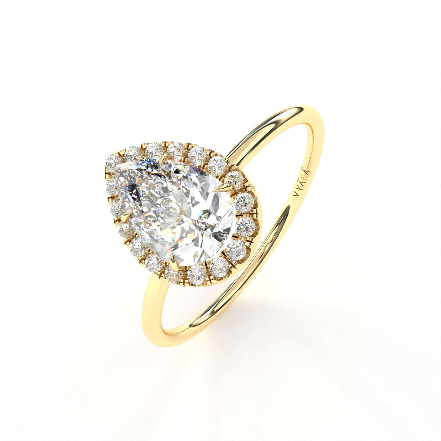 Pear Halo Ring Yellow Gold