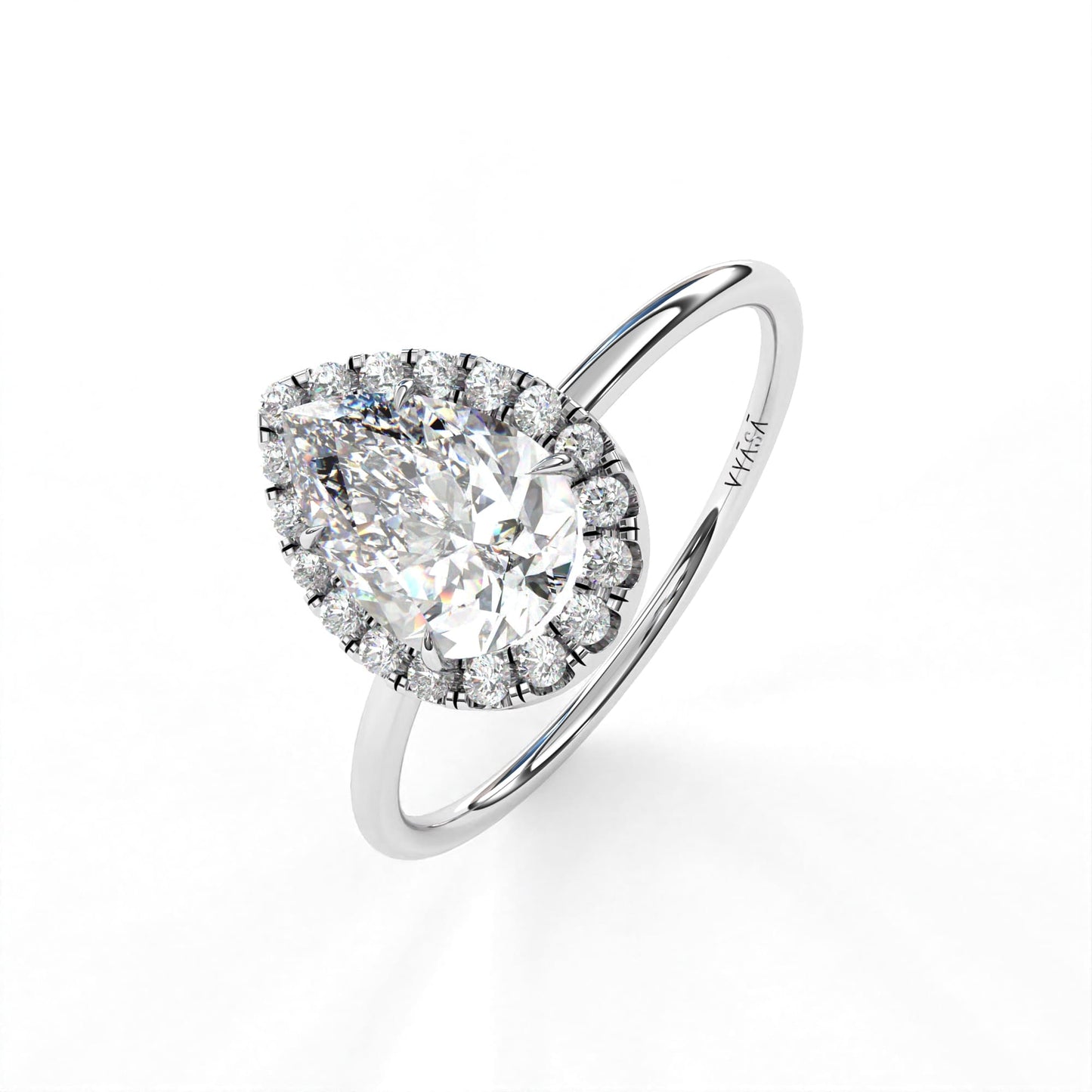 Pear Halo Ring White Gold