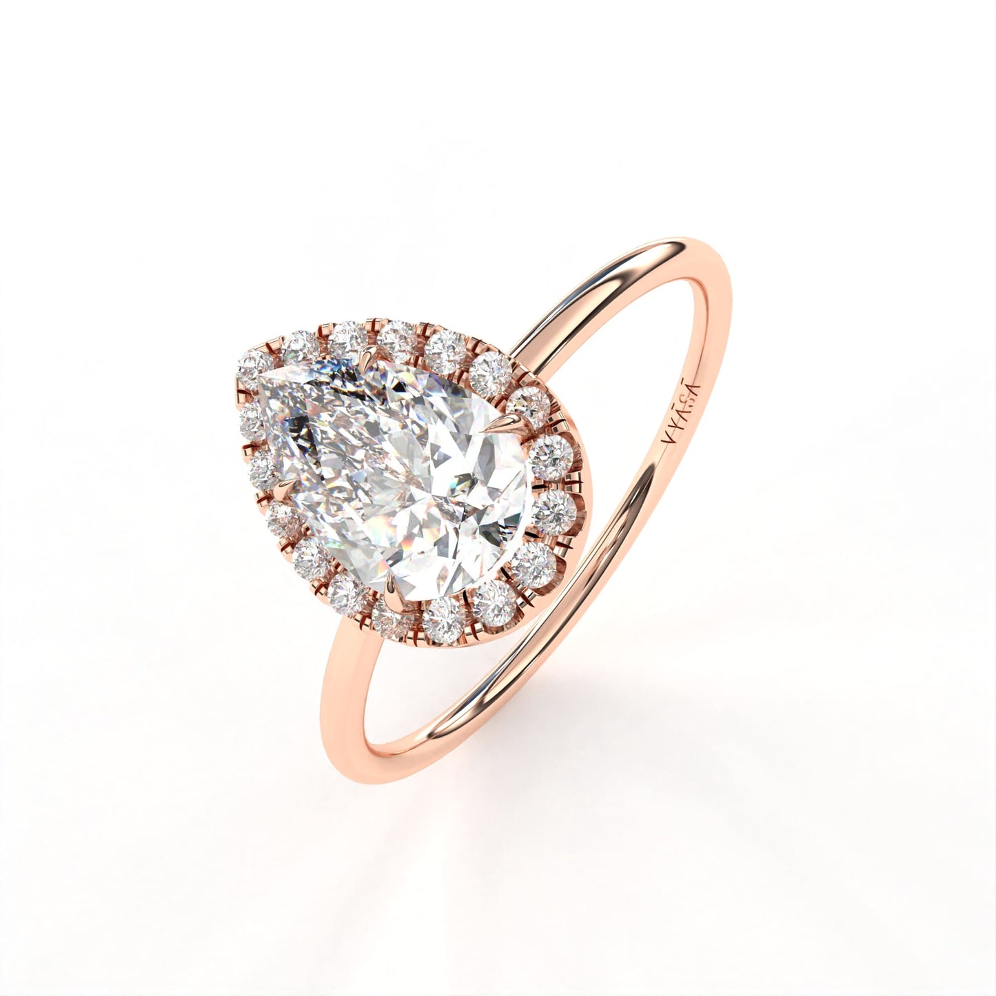 Pear Halo Ring Rose Gold