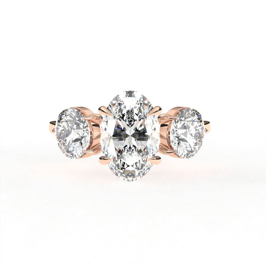 Oval Round Tri-stone Ring Rose