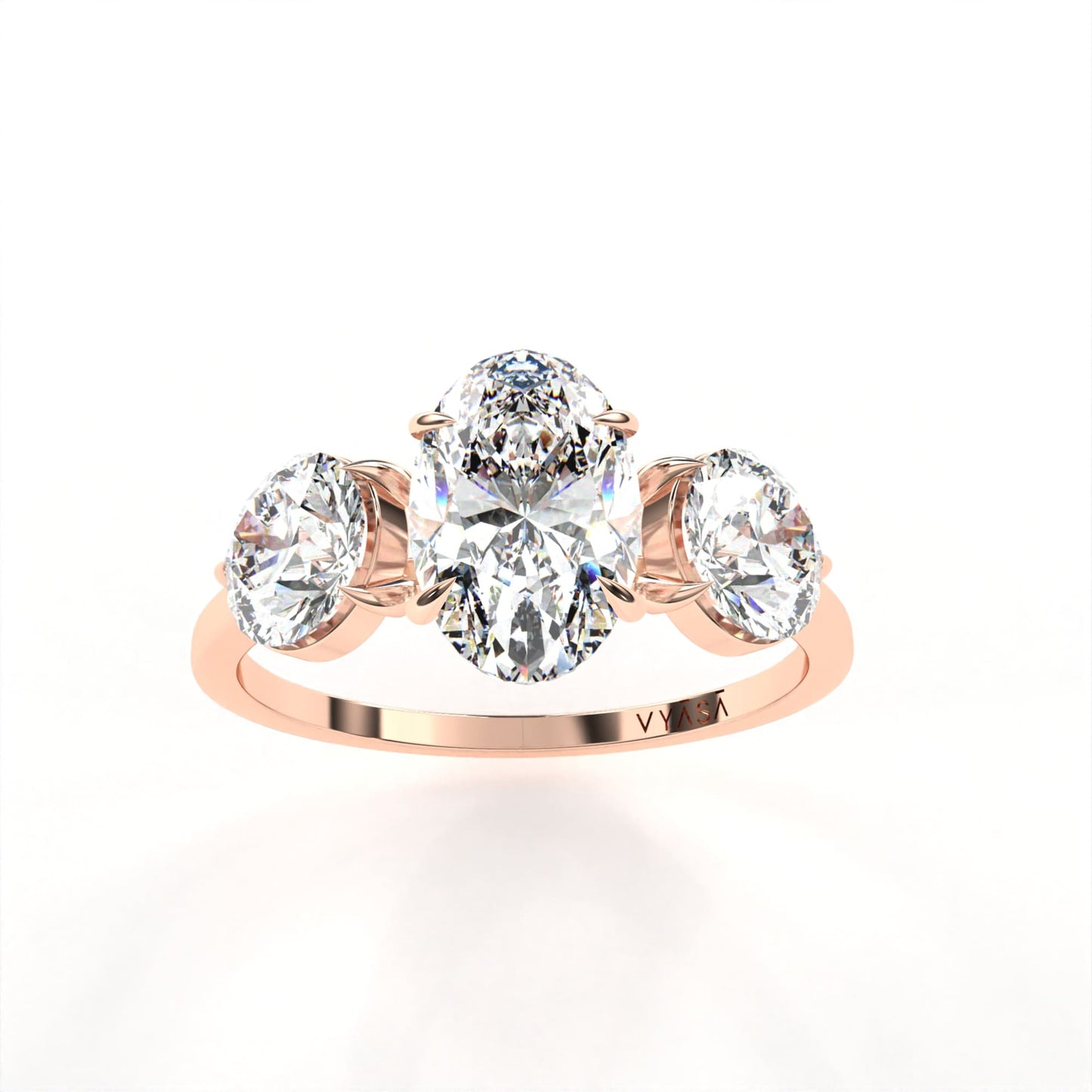Oval Round Tri-stone Ring Rose