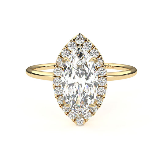 Marquise Halo Ring Yellow Gold