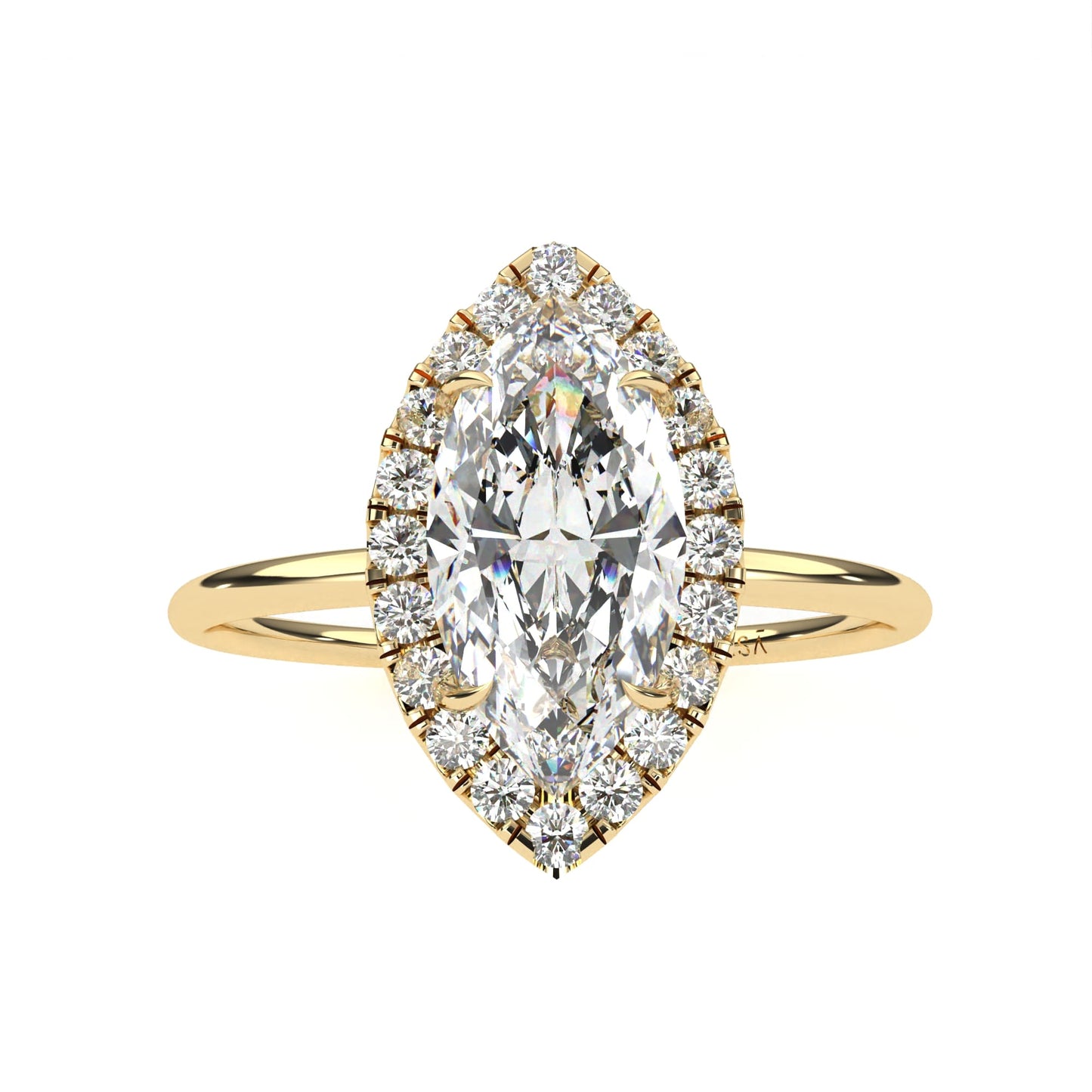 Marquise Halo Ring Yellow Gold